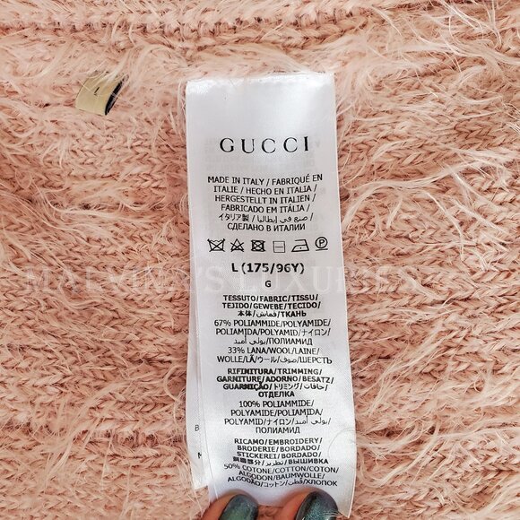 GUCCI SWEATER FUR EFFECT STITCH ROSE WOOL CARDIGAN w G LOGO sz L / LARGE - Picture 10 of 11